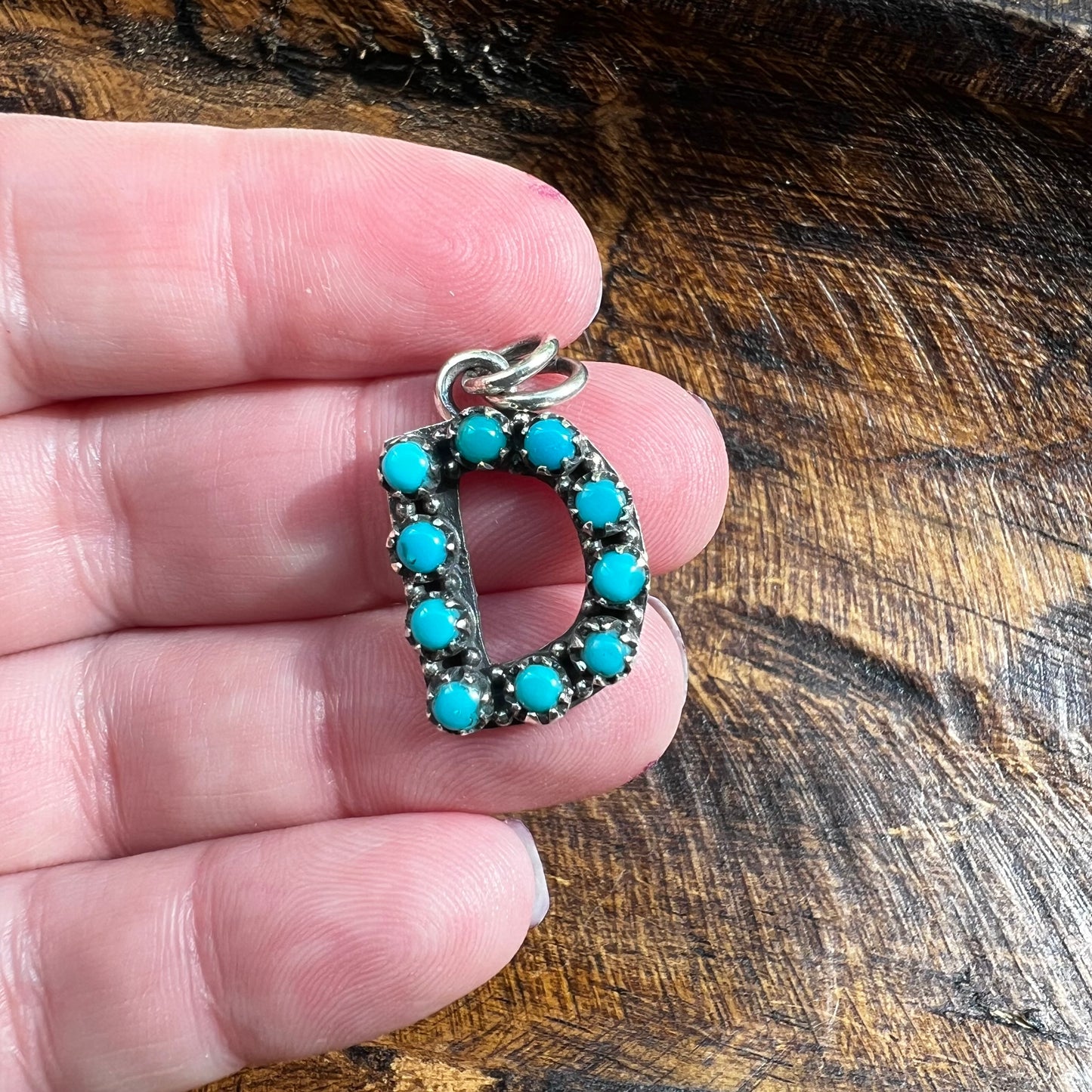 Kingman Turquoise Initial D Pendant Sterling Silver 925 Letter Charm