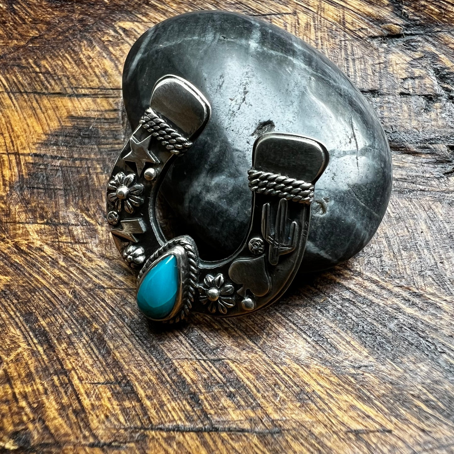 Sterling Silver & Kingman Turquoise Horseshoe Pendant