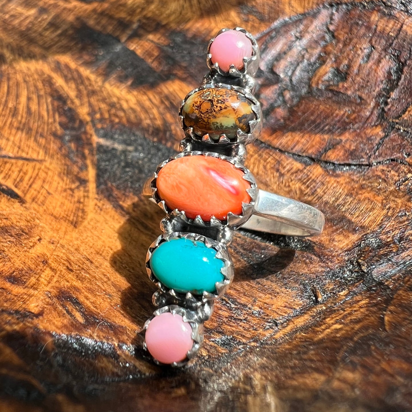 Sterling Silver Spiny Oyster Kingman Turquoise Queen Conch Adjustable Ring