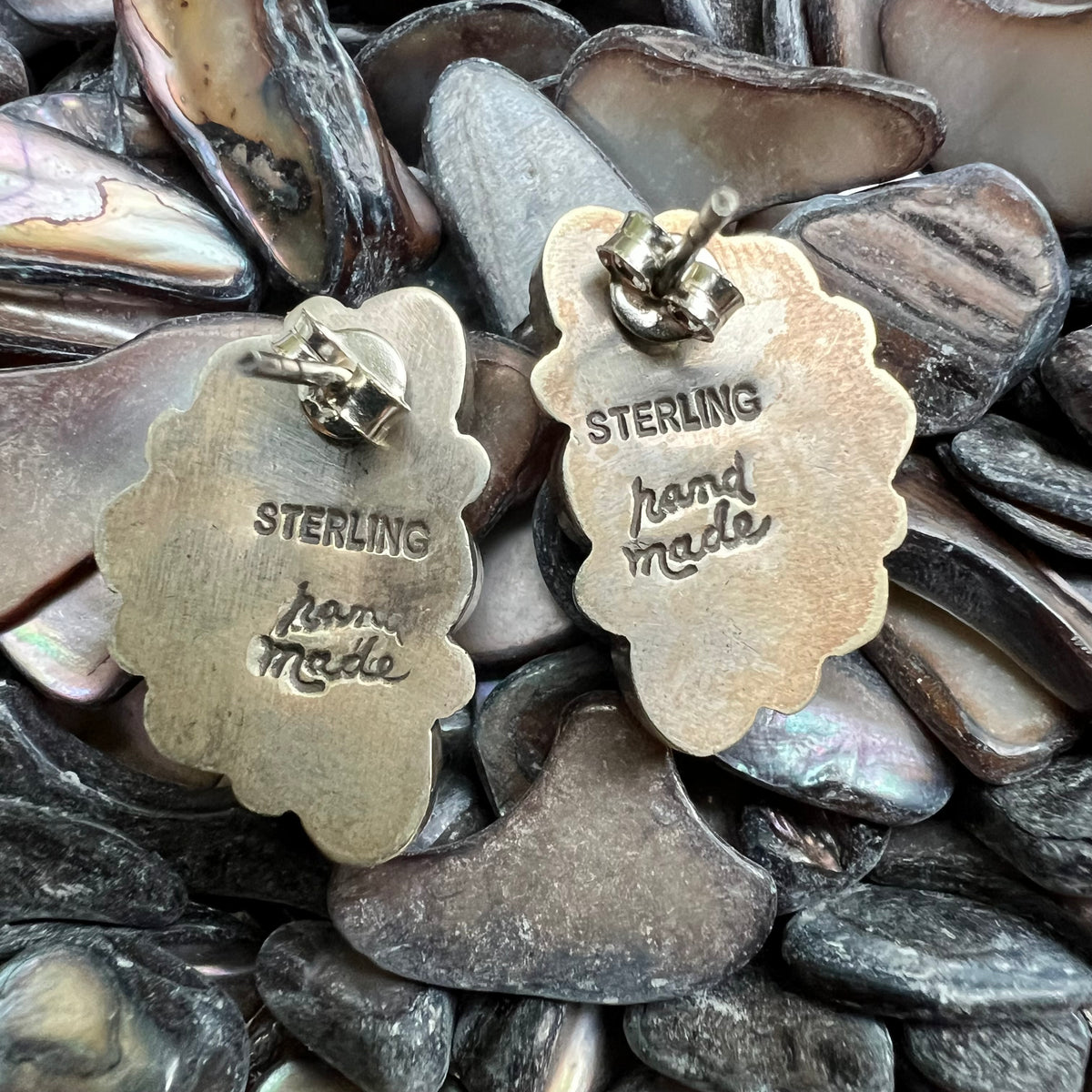 Sterling Silver Kingman Turquoise Spiny Oyster Half Cluster Earrings