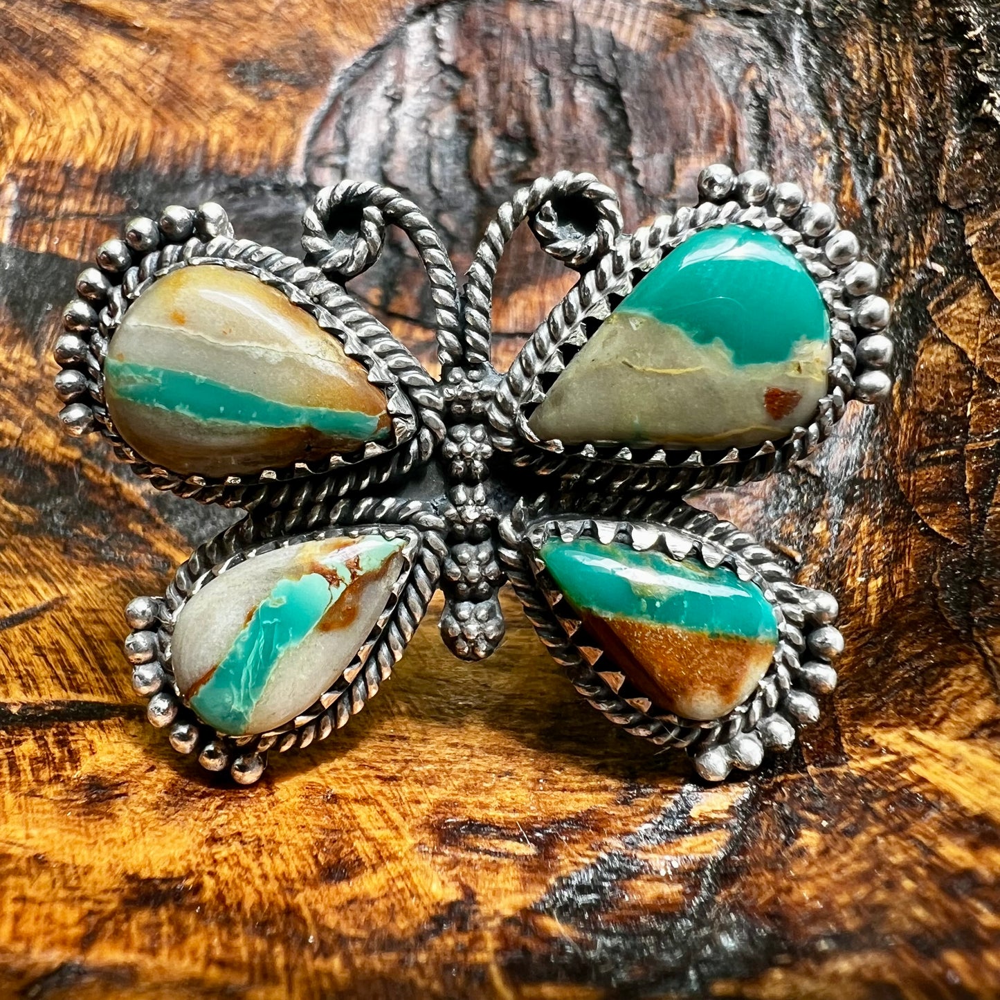 Ribbon Turquoise Butterfly Statement Ring | Sterling Silver Adjustable