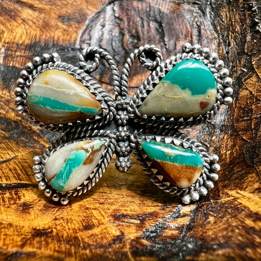 Ribbon Turquoise Butterfly Statement Ring | Sterling Silver Adjustable
