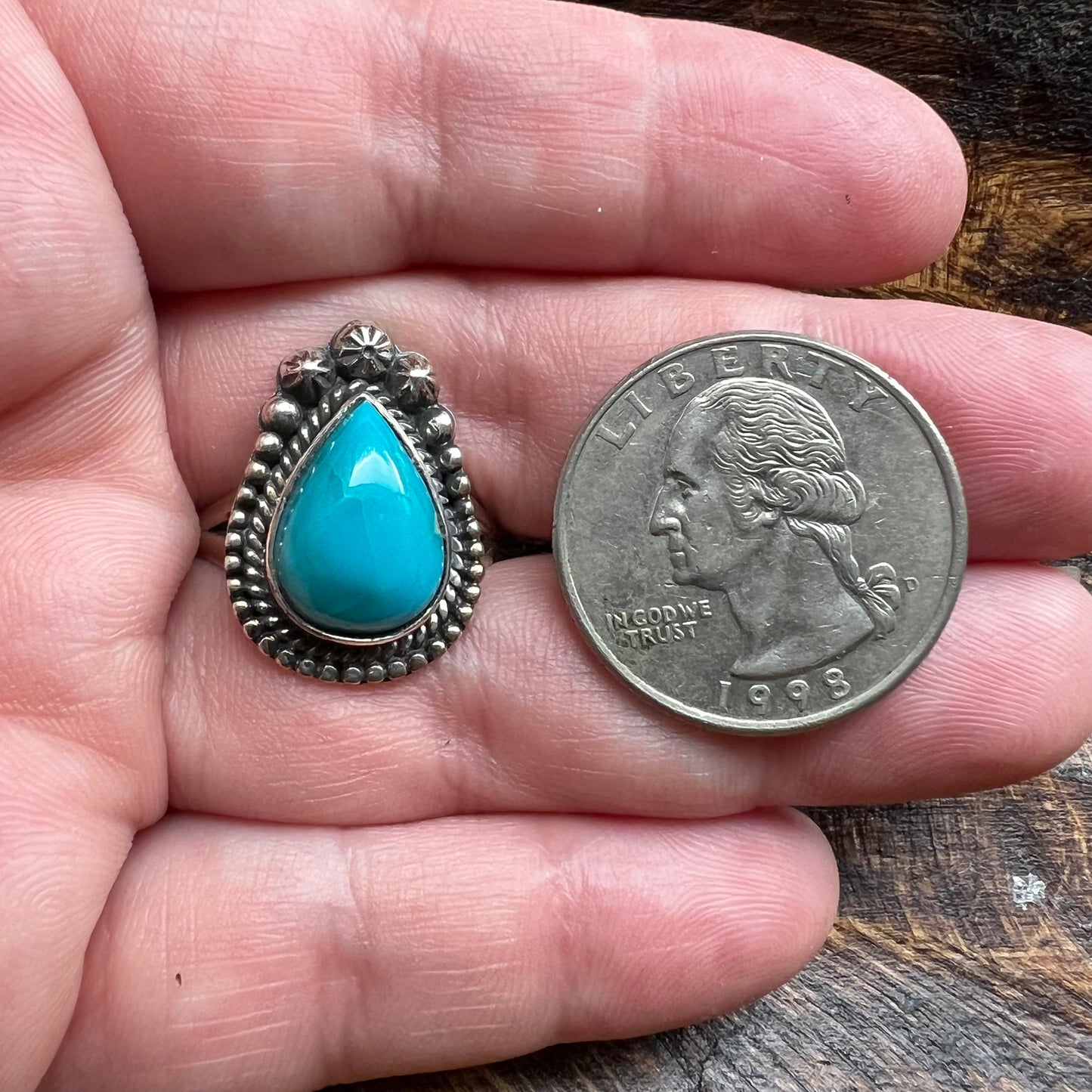Sterling Silver Kingman Turquoise Teardrop Ring Size 8.5