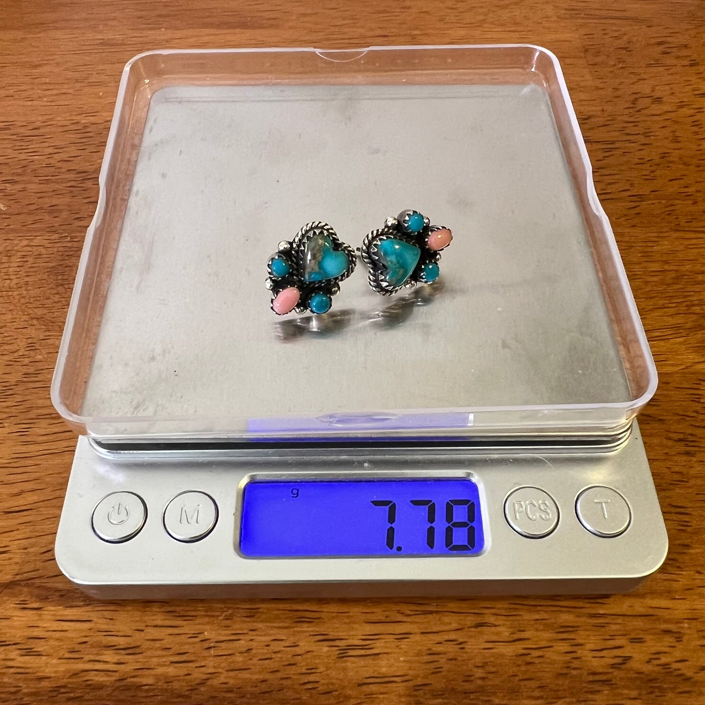 Sterling Silver Turquoise Queen Conch Heart Cluster Stud Earrings