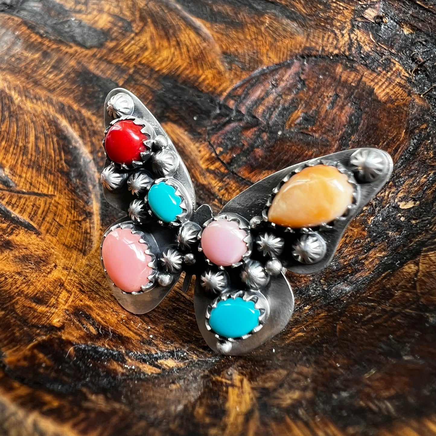 Sterling Silver Multi Stone Butterfly Ring Size 8 Adjustable
