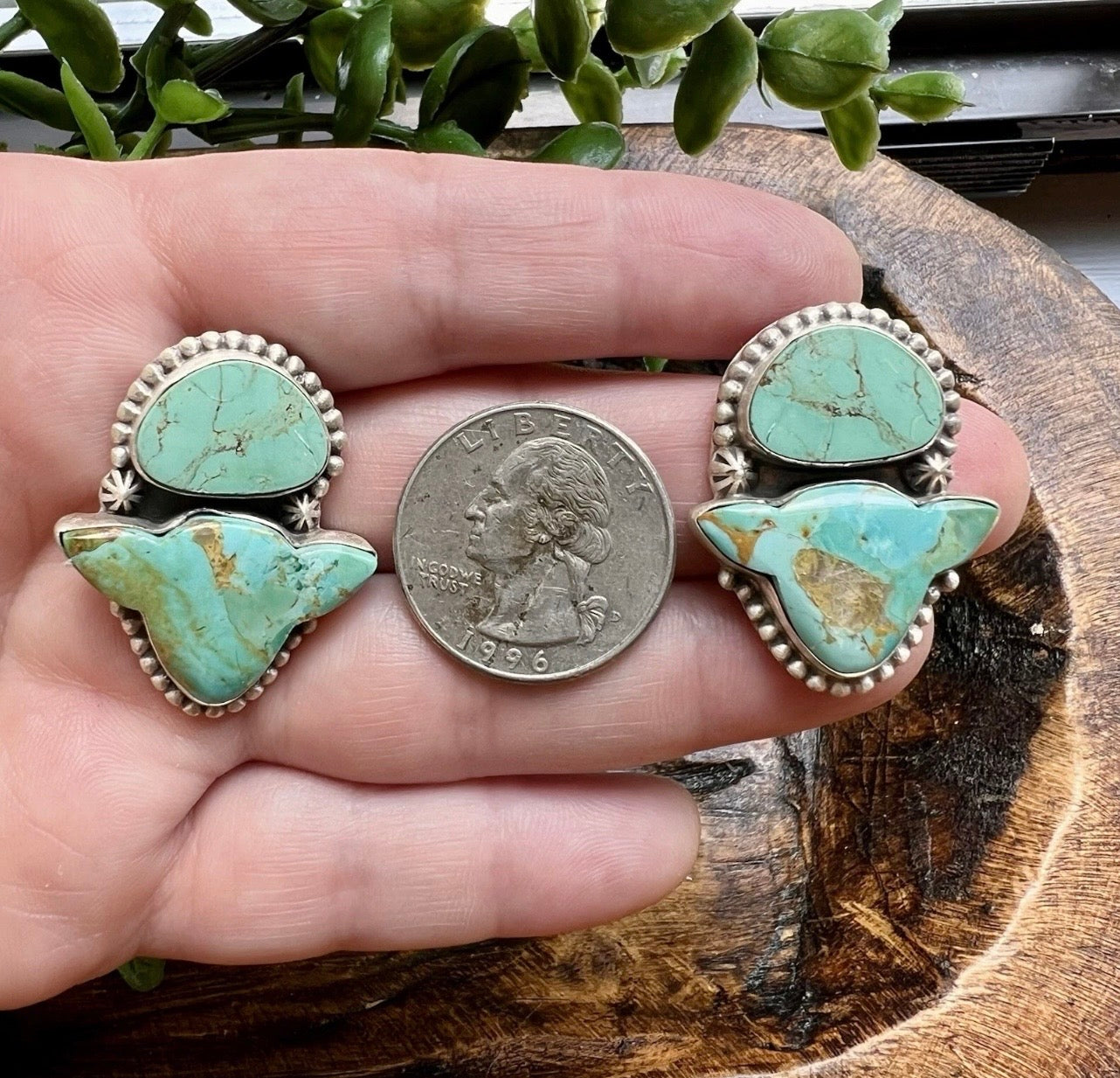 925 Sterling Silver Turquoise Cow Head Earrings Large Western Statement