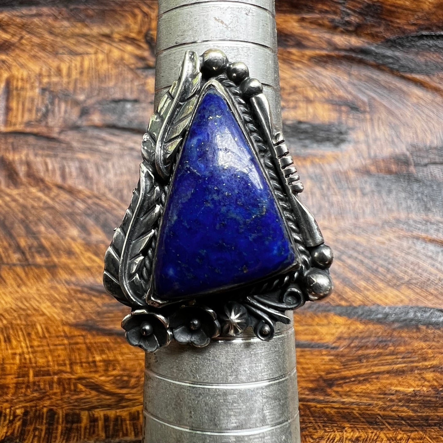 Lapis Lazuli Triangular Statement Ring in Sterling Silver Size 8.5