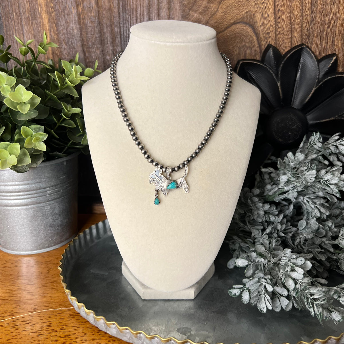 Sterling Silver Kingman Turquoise Cowboy Dachshund Pendants