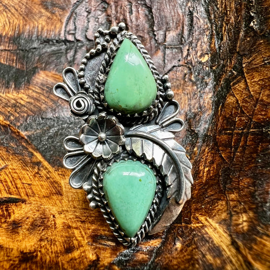 Kingman Turquoise Double Stone Statement Ring – Size 8.5 Sterling Silver