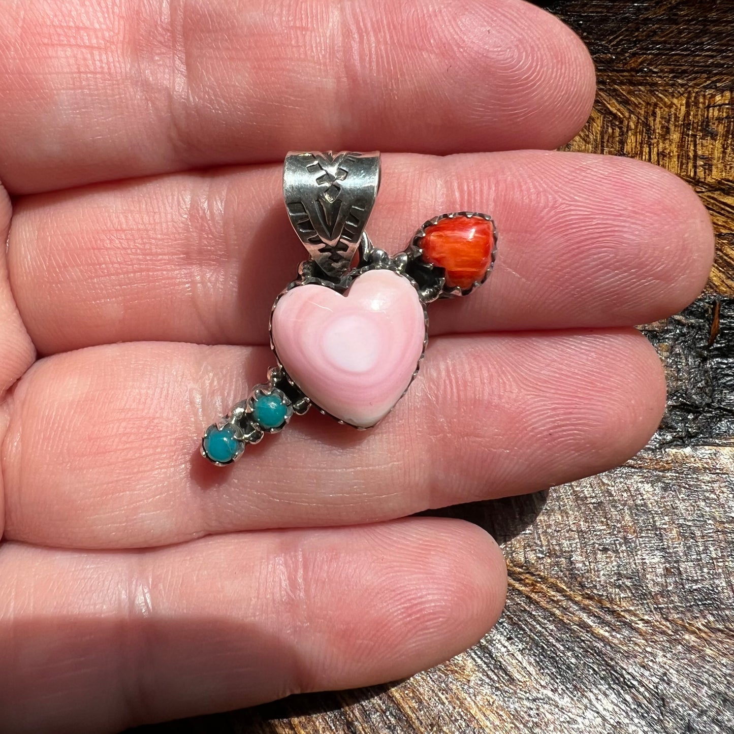 Sterling Queen Conch Heart Arrow Pendant Kingman Turquoise Spiny Oyster