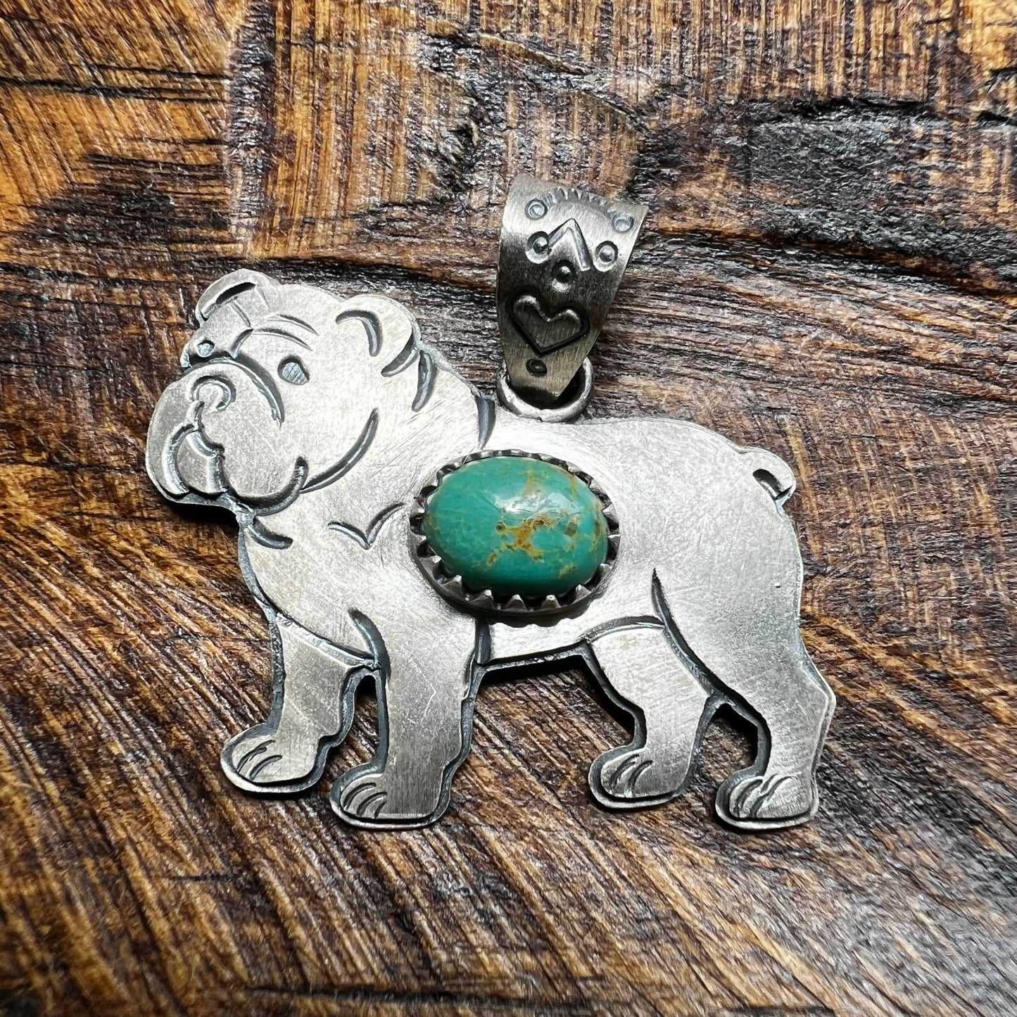 Sterling Silver Kingman Turquoise Bulldog Dog Pendant