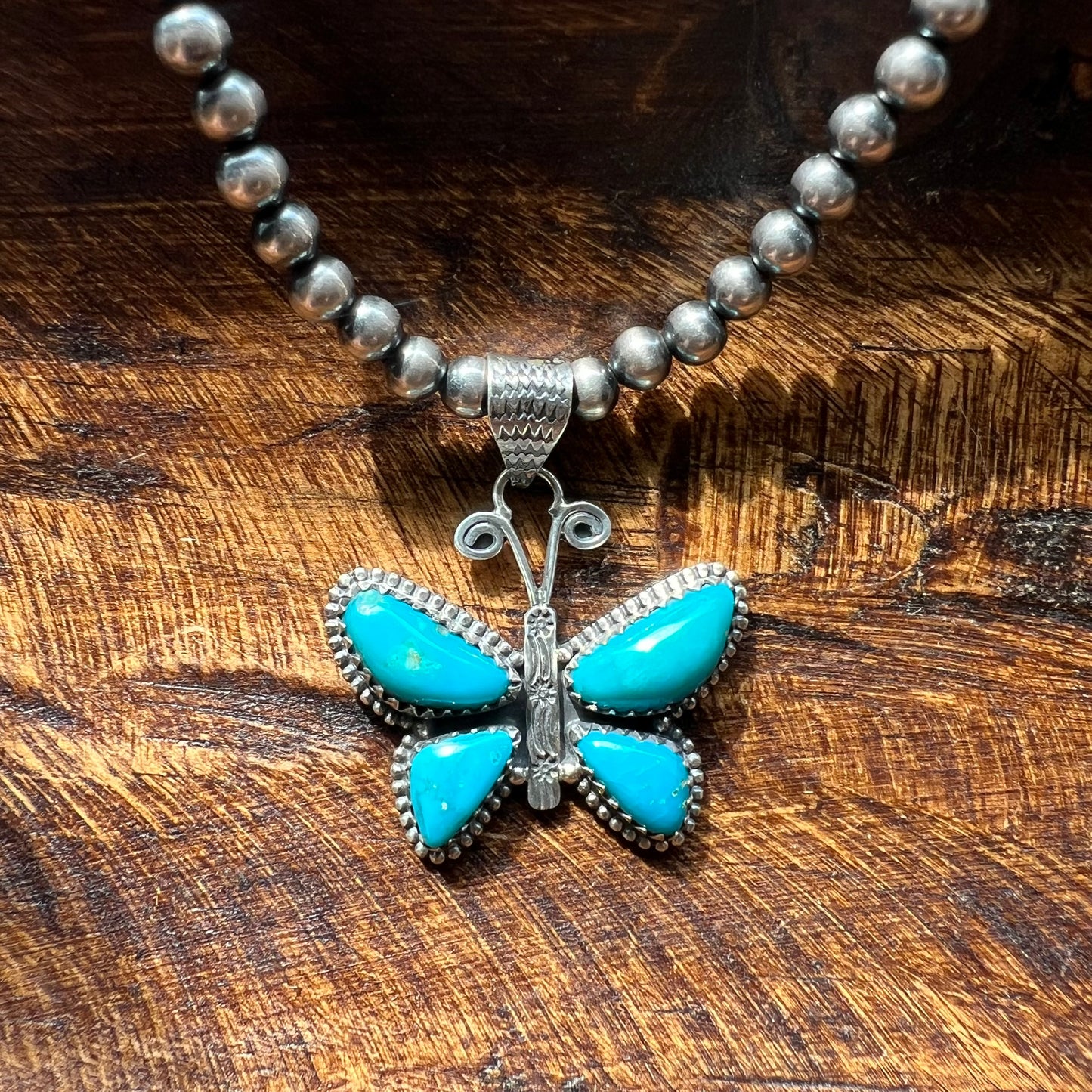 Kingman Turquoise Butterfly Pendant in Sterling Silver