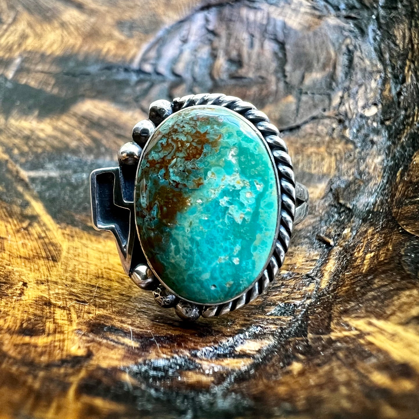 Kingman Turquoise Lightning Bolt Ring – Sterling Silver Size 10