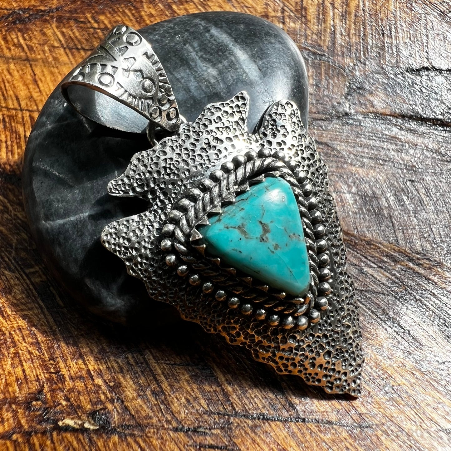 Kingman Turquoise Arrowhead Sterling Silver Pendant