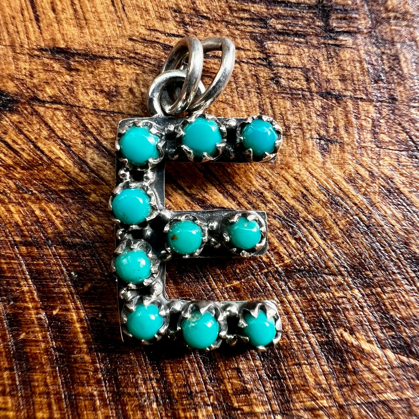 Kingman Turquoise Initial E Sterling Silver Pendant