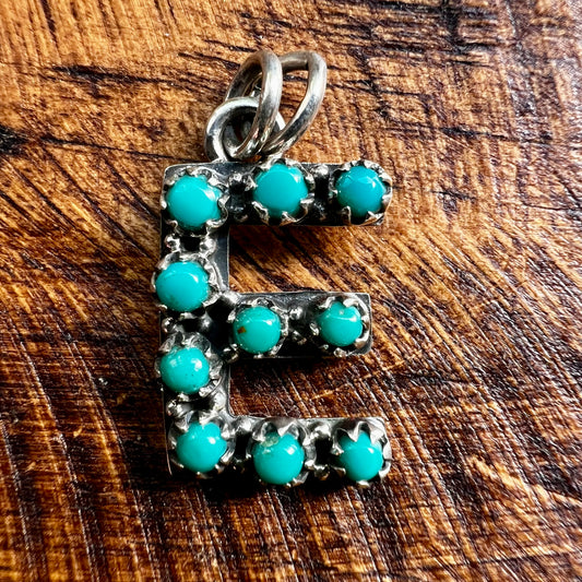Kingman Turquoise Initial E Sterling Silver Pendant
