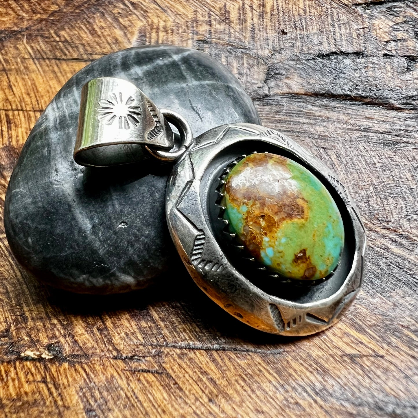 Sterling Silver Kingman Turquoise Shadowbox Pendant