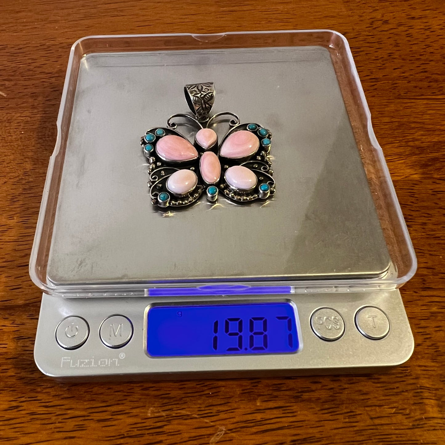 Sterling Silver Queen Conch & Kingman Turquoise Butterfly Pendant