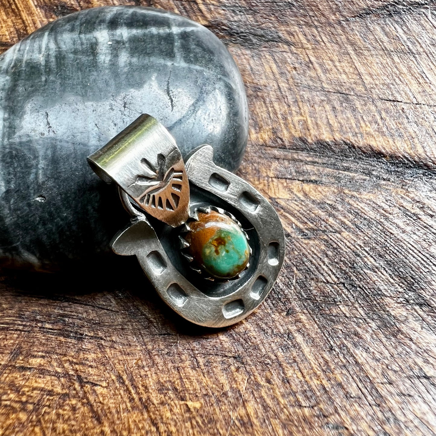 Kingman Turquoise Sterling Silver Horseshoe Pendant