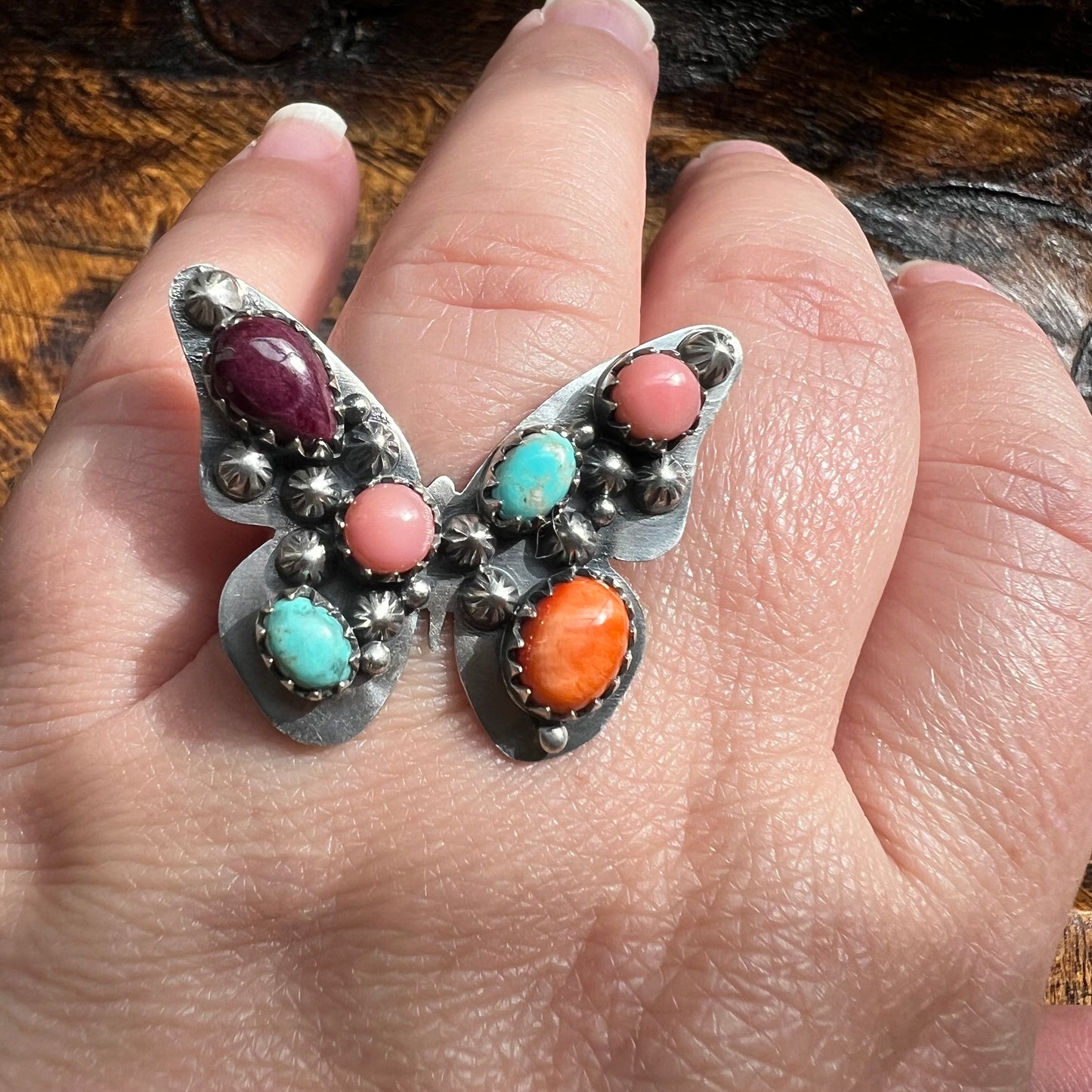Sterling Silver Multi Stone Butterfly Ring Size 8 (Adjustable)