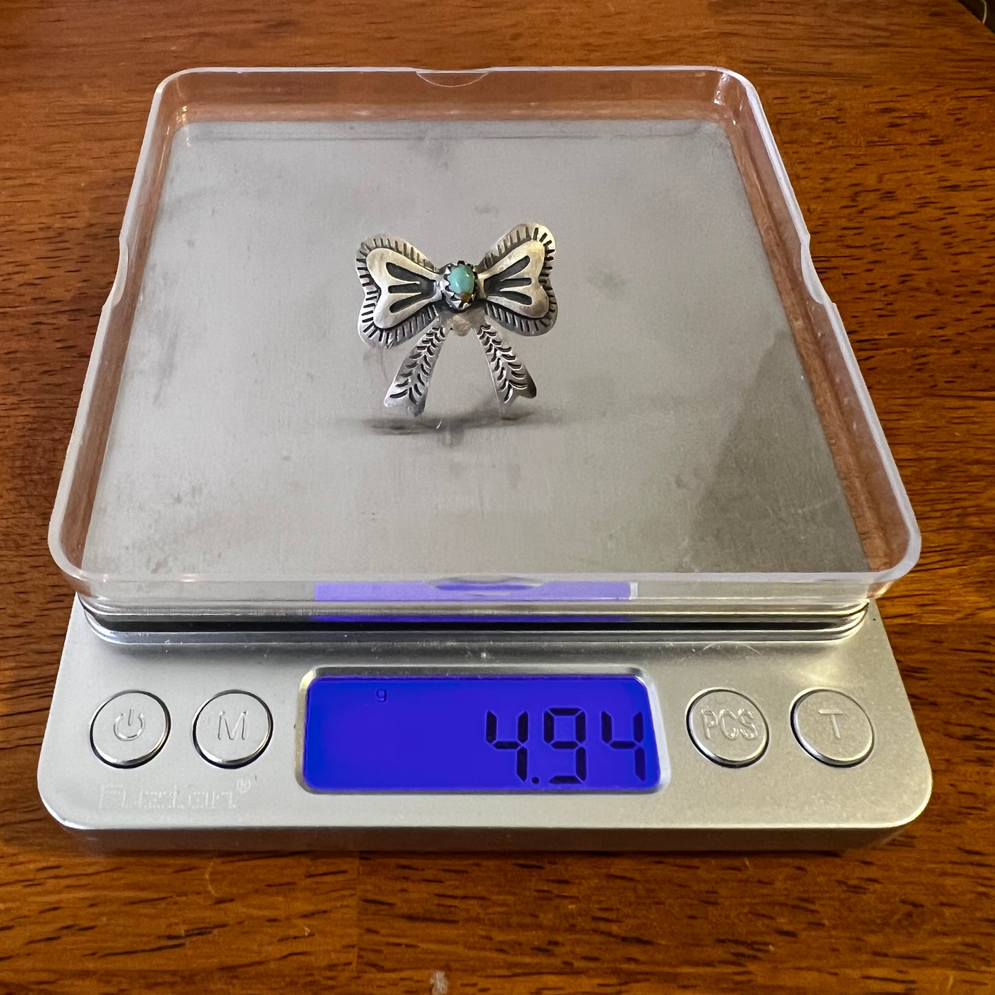 Sterling Silver Kingman Turquoise Bow Ring Size 9 (Adjustable)
