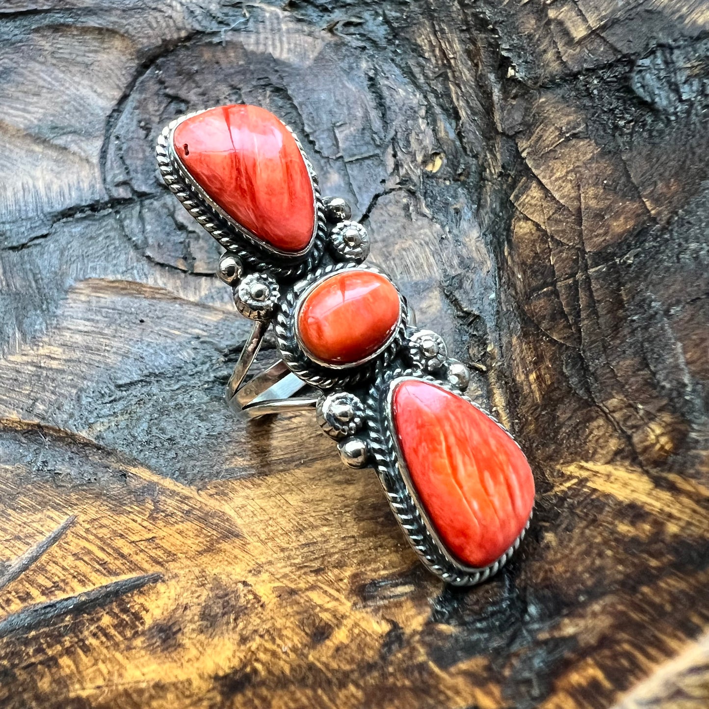 Triple Spiny Oyster Sterling Silver Statement Ring — Bold Southwestern Design