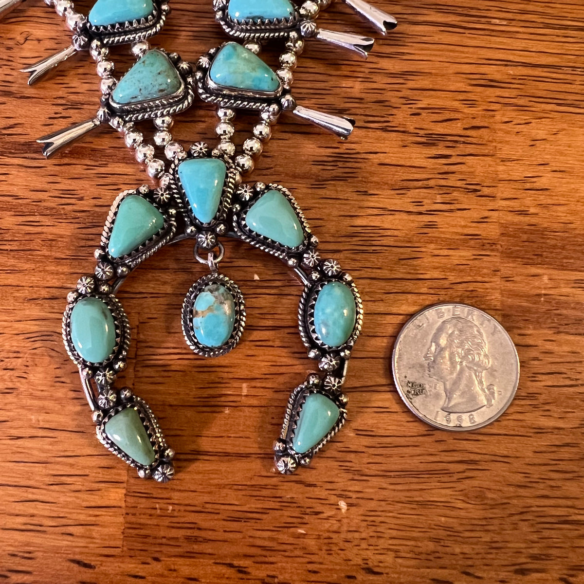 Kingman Turquoise Squash Blossom Necklace Sterling Silver