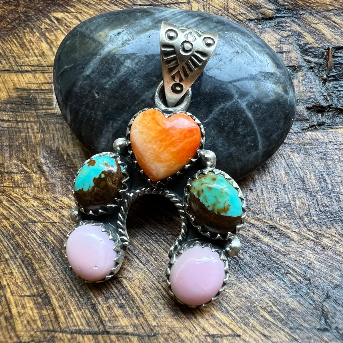Sterling Silver Spiny Oyster Kingman Turquoise Queen Conch Naja Pendant