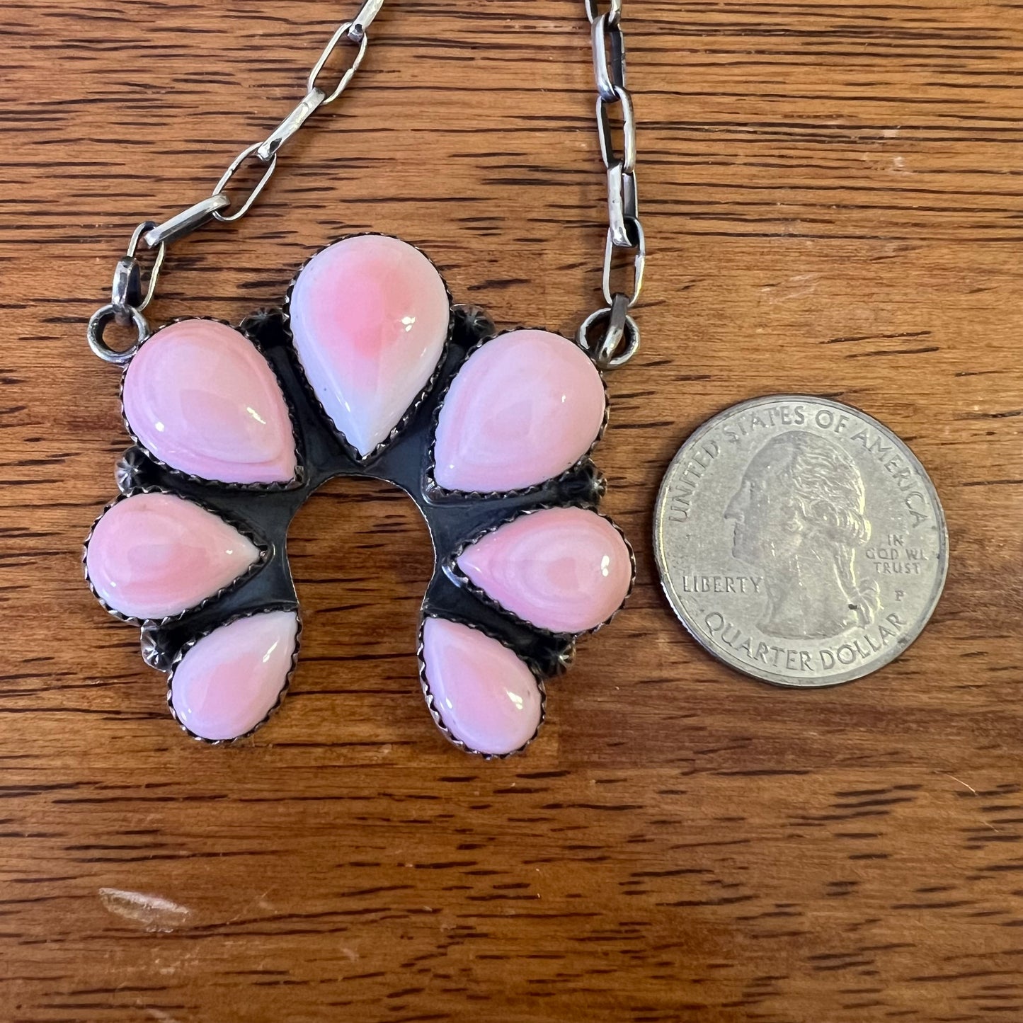 Sterling Silver Pink Conch Naja Statement Necklace