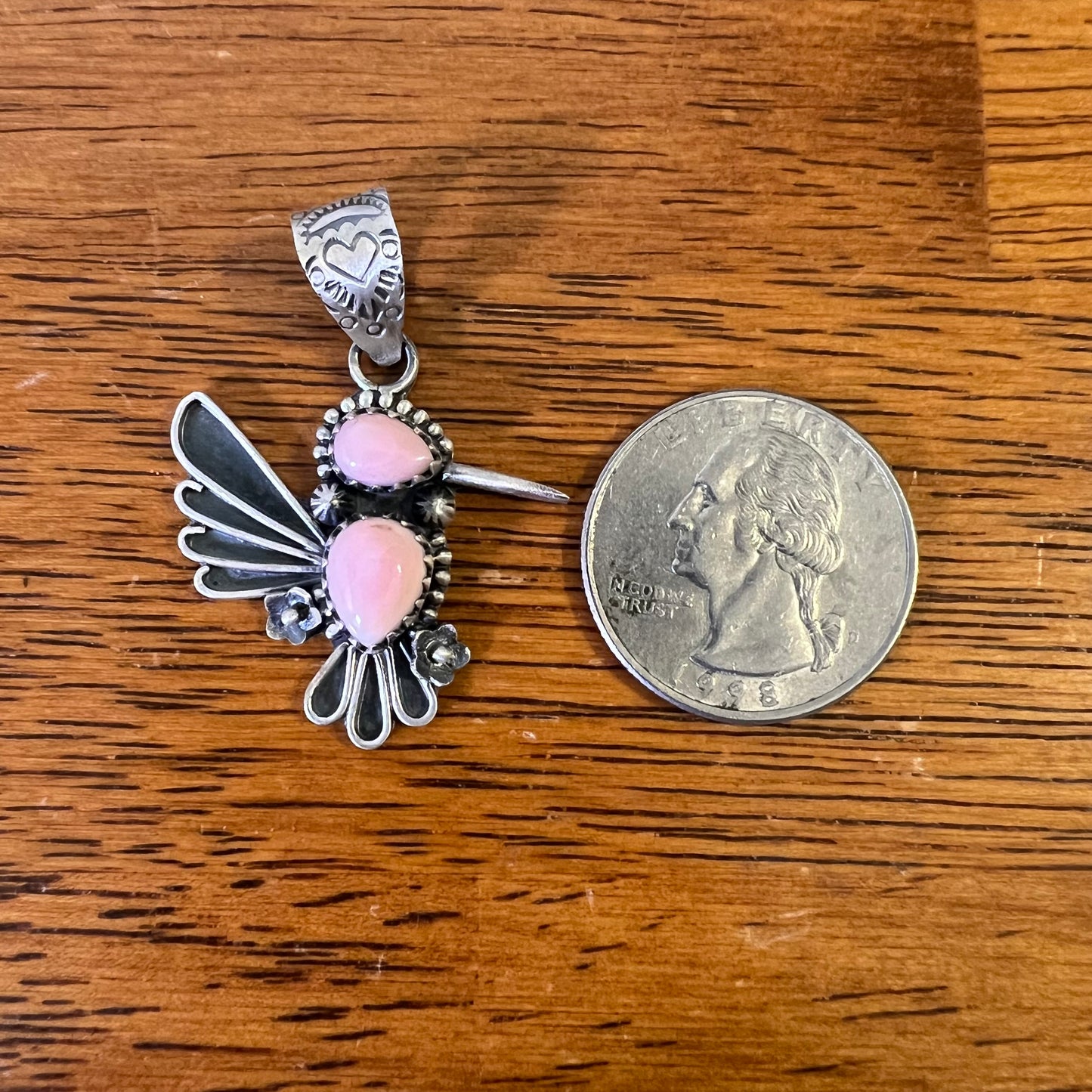 Sterling Silver Pink Queen Conch Hummingbird Pendant
