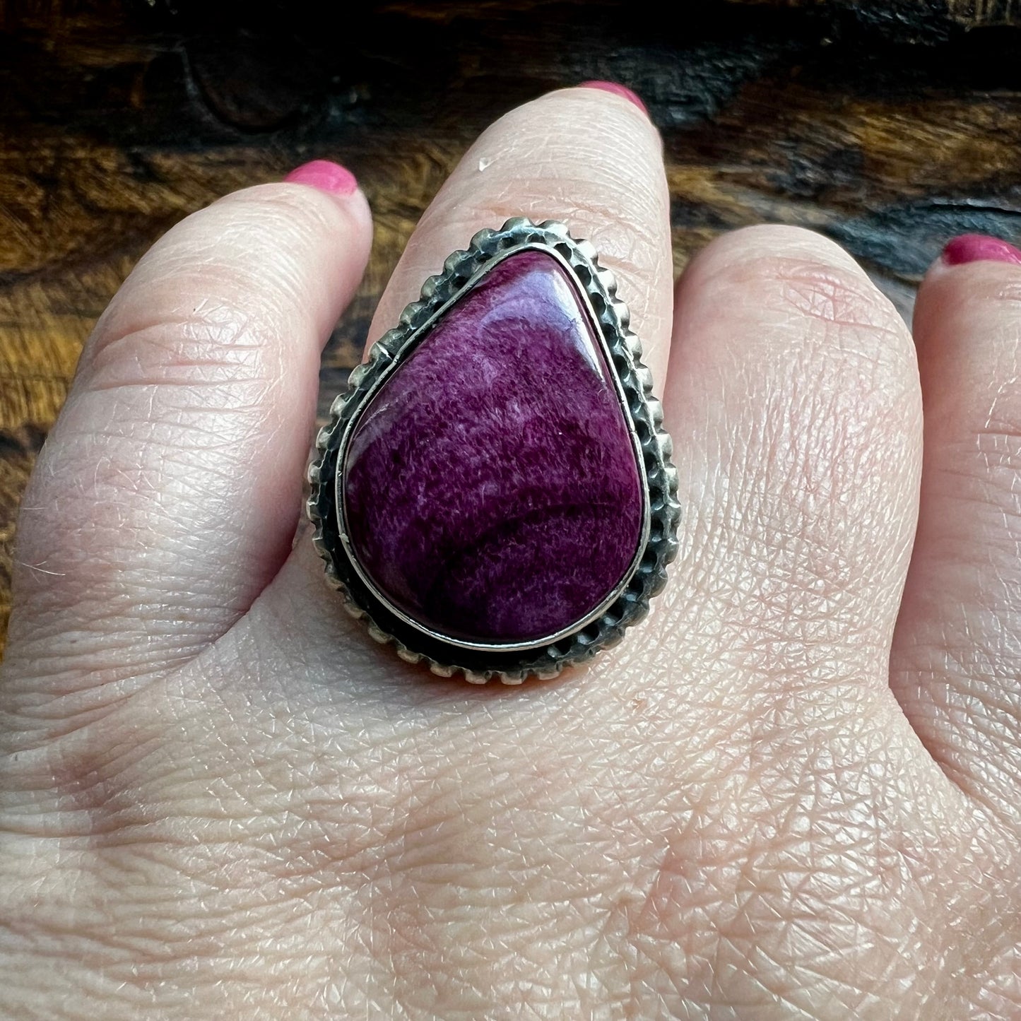 Purple Spiny Oyster Statement Ring – Size 8.5 | Sterling Silver Navajo Handmade