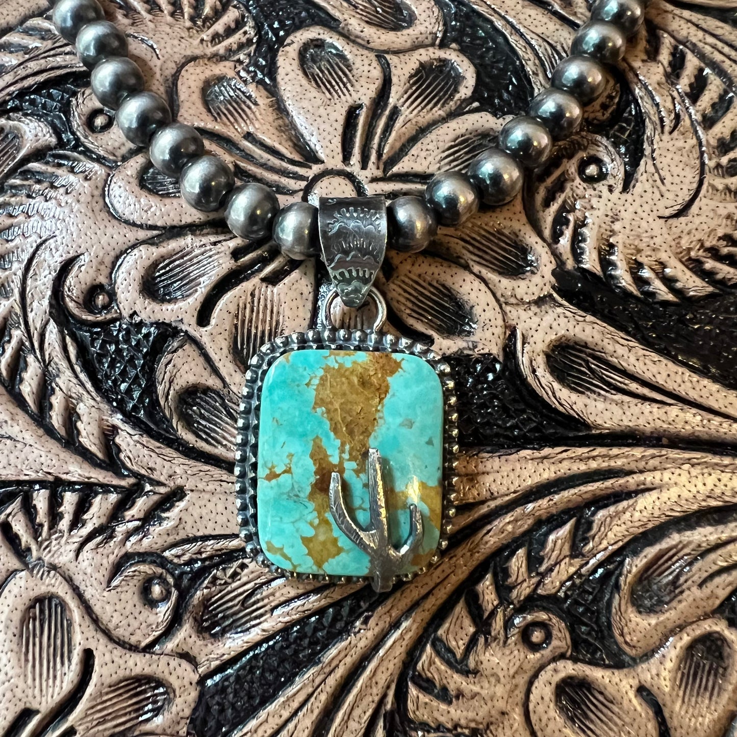 Sterling Silver & Kingman Turquoise Cactus Pendant