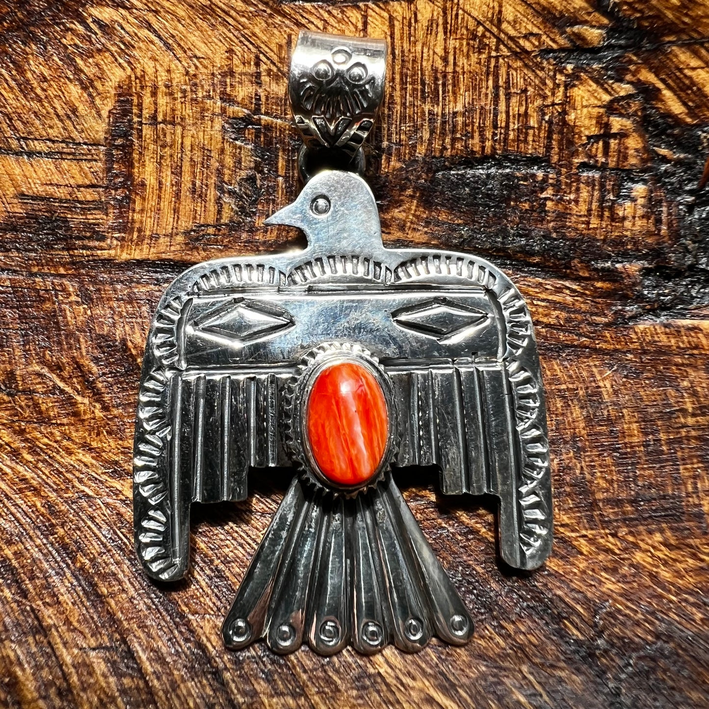 Spiny Oyster Thunderbird Sterling Silver Pendant