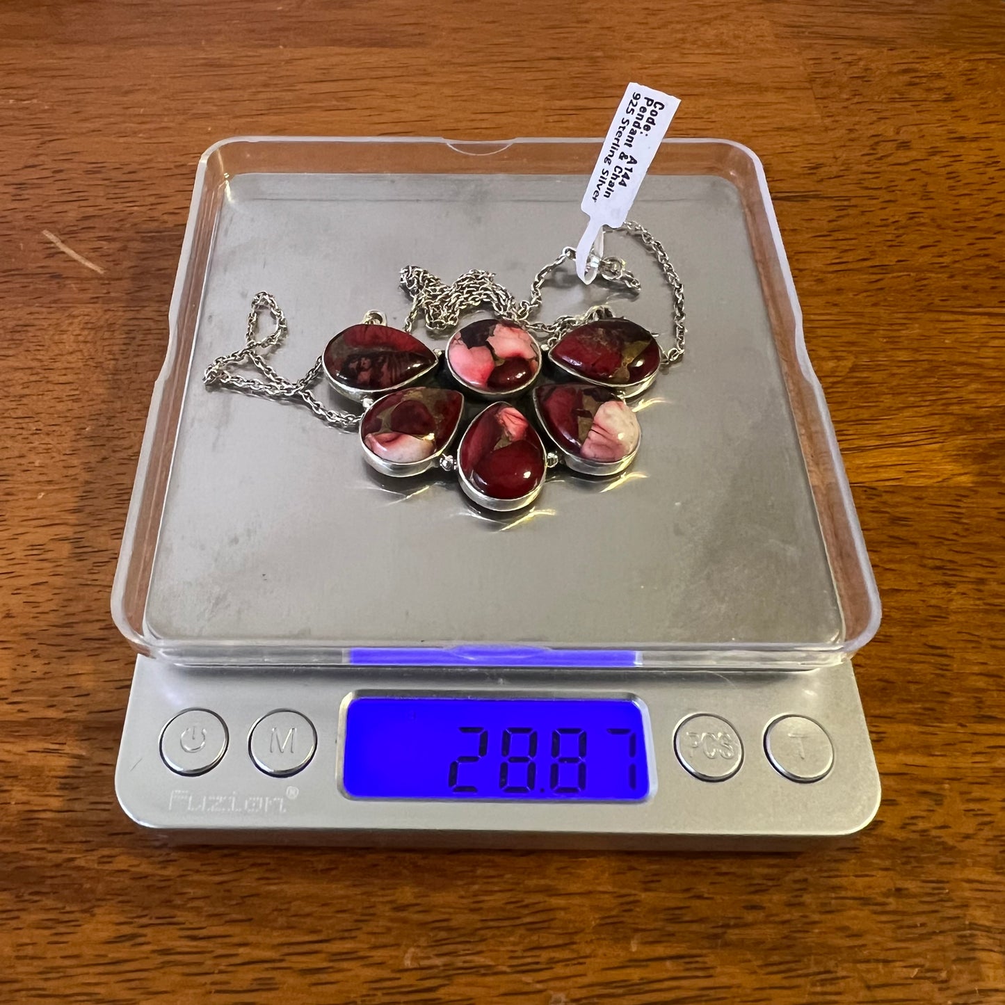 Sterling Silver Red Dahlia Statement Cluster Pendant Necklace