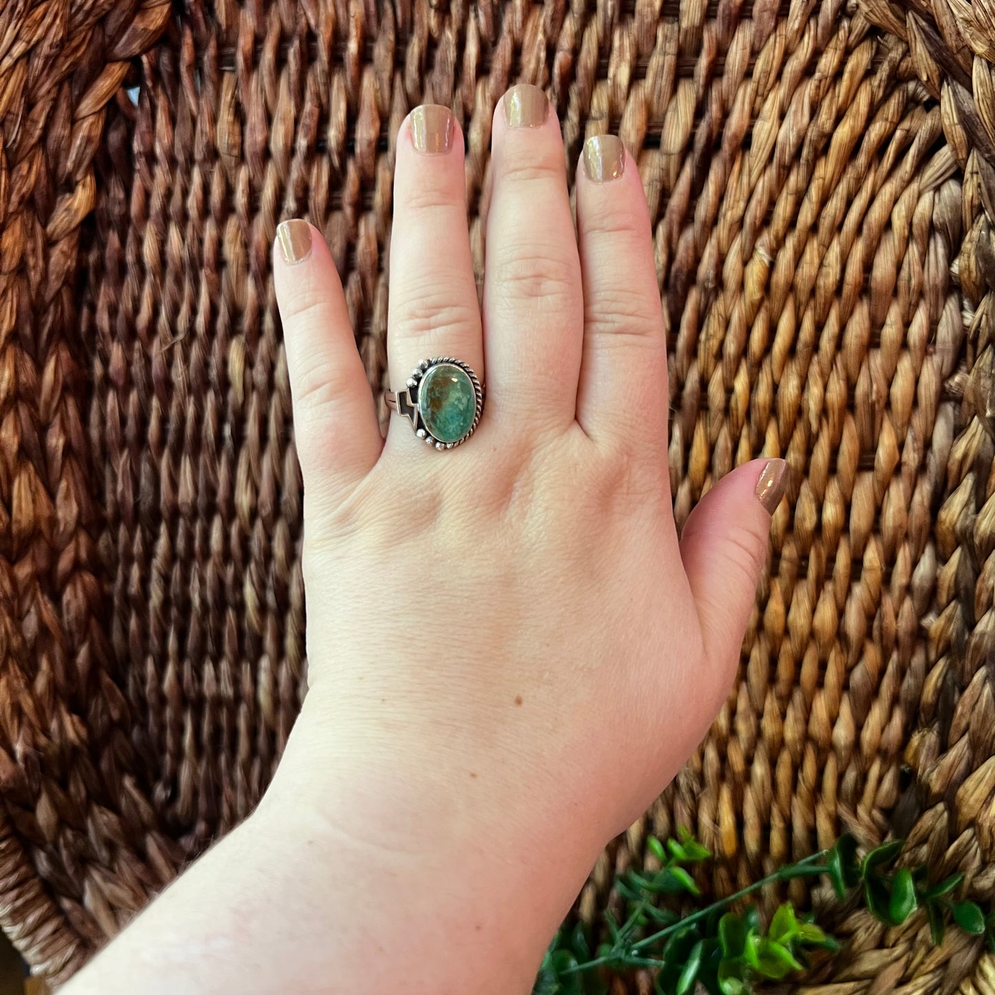 Kingman Turquoise Lightning Bolt Ring – Sterling Silver Size 10