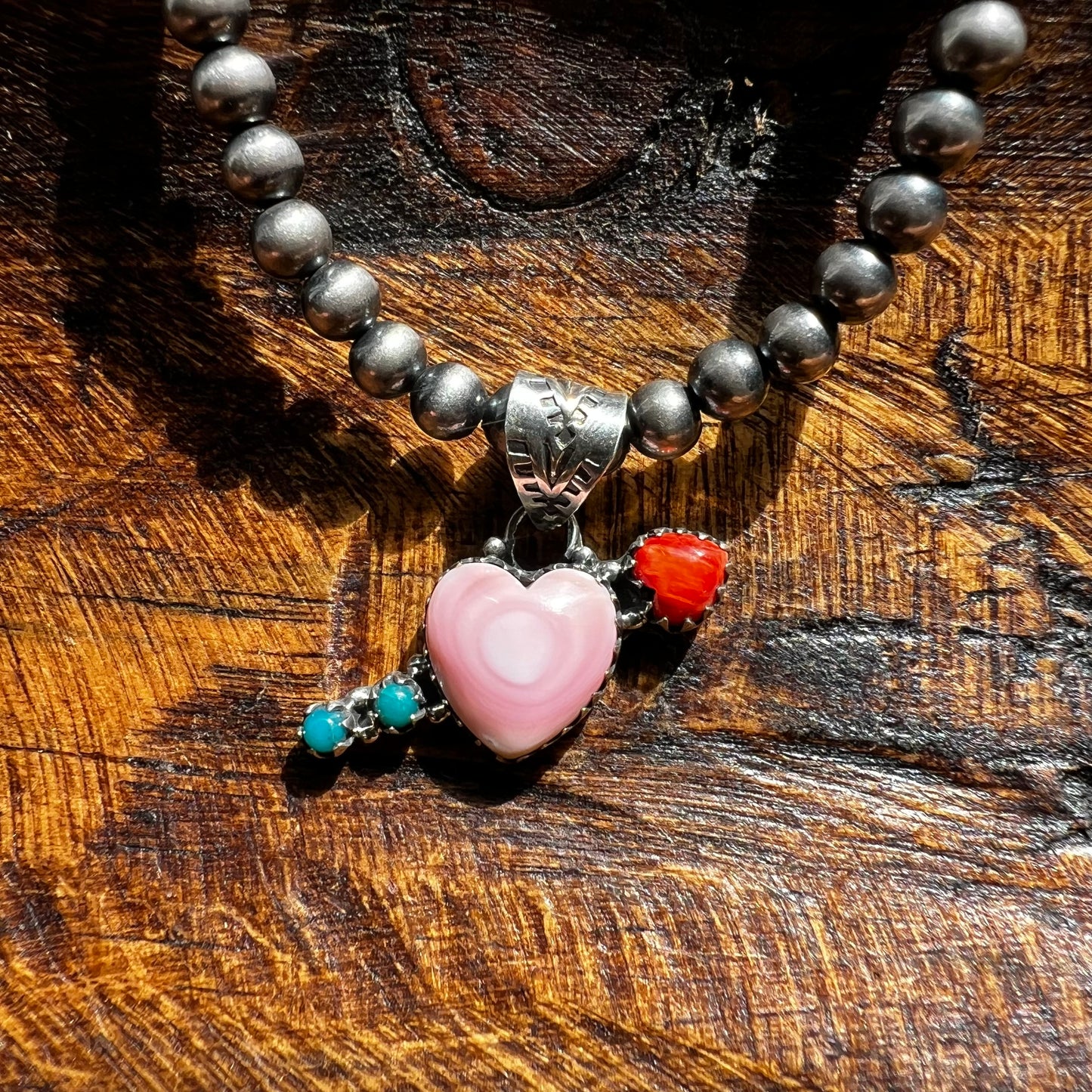 Sterling Queen Conch Heart Arrow Pendant Kingman Turquoise Spiny Oyster