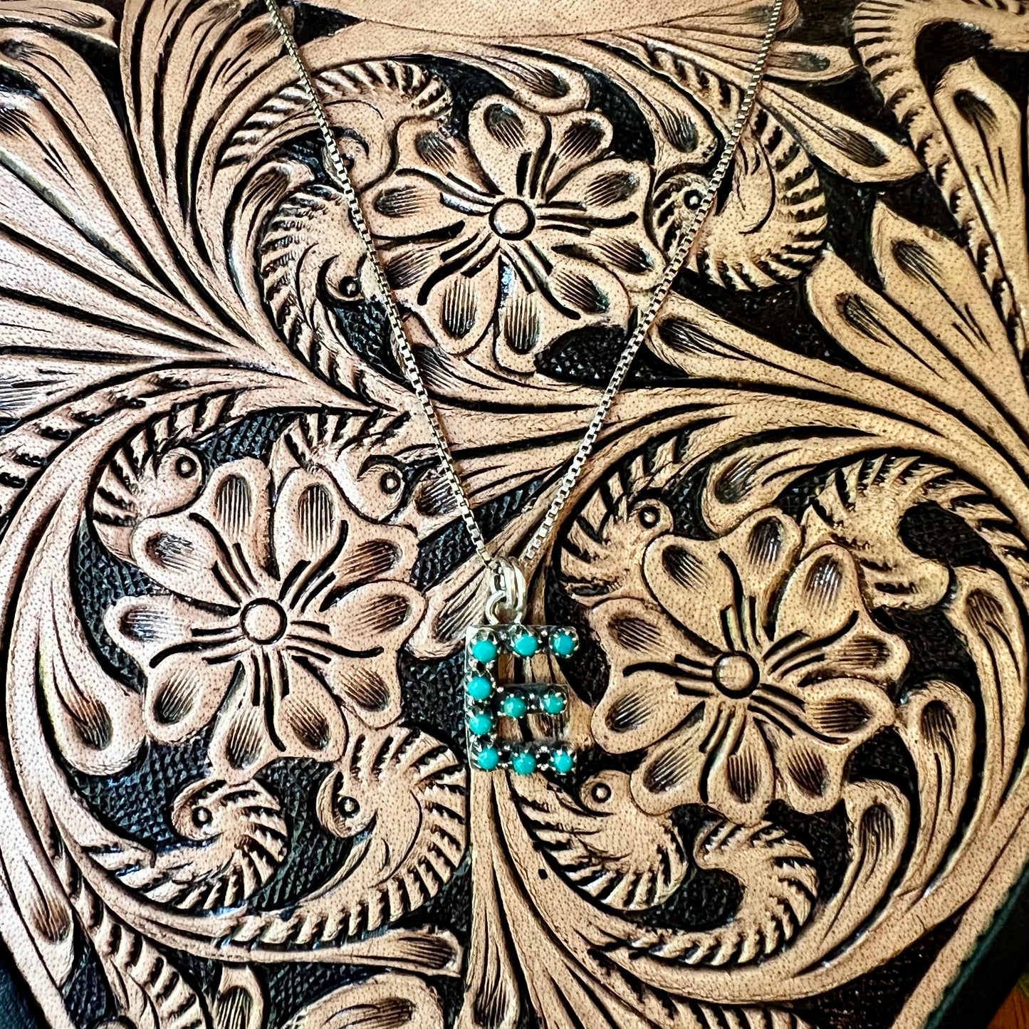 Kingman Turquoise Initial E Sterling Silver Pendant