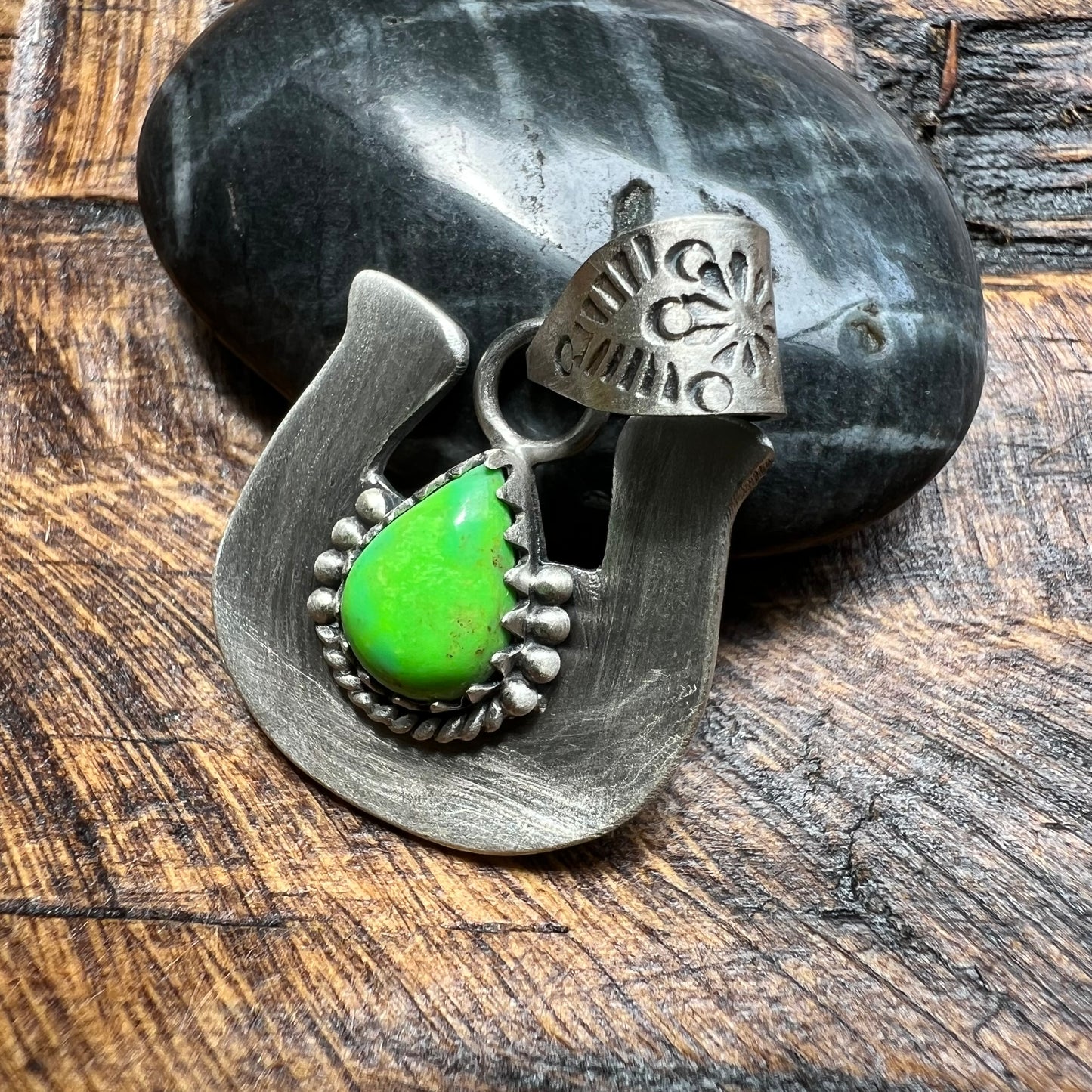 Sterling Silver Sonoran Gold Turquoise Horseshoe Pendant