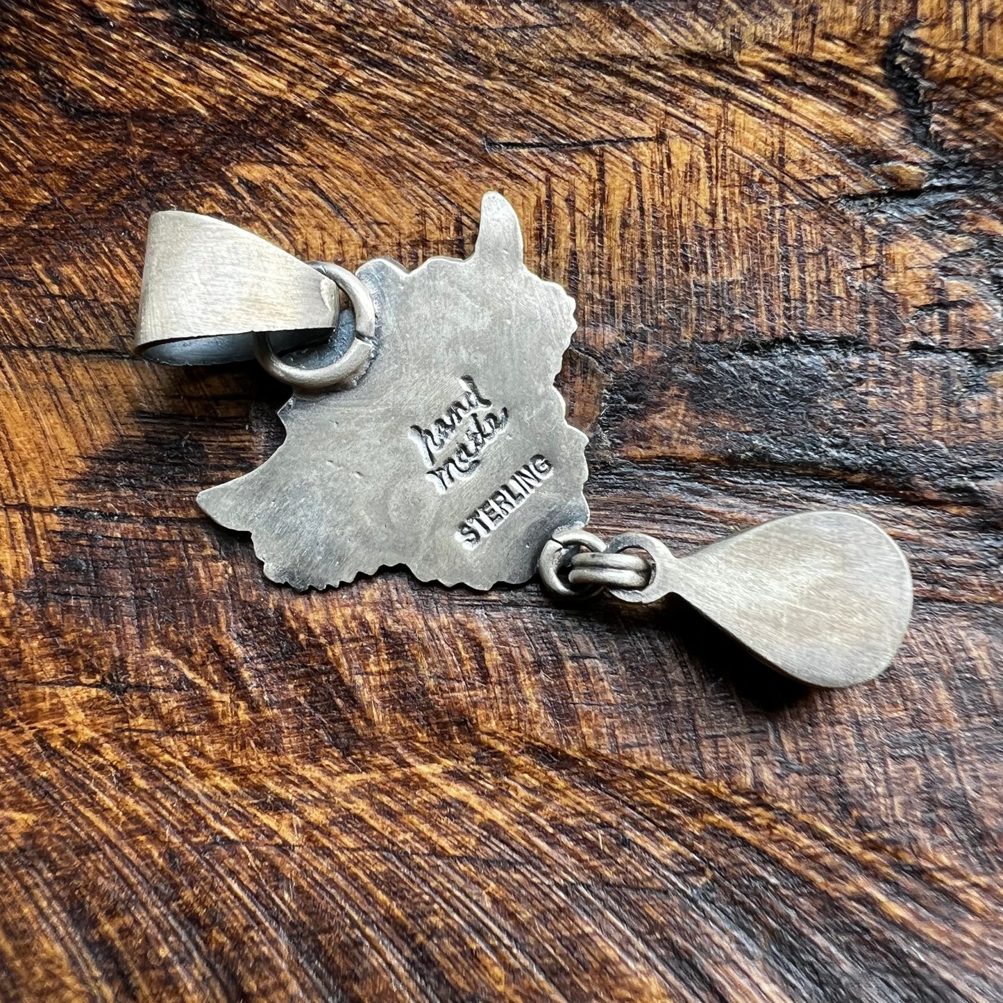Sterling Silver Highland Cow Pendant with Fox Turquoise Drop