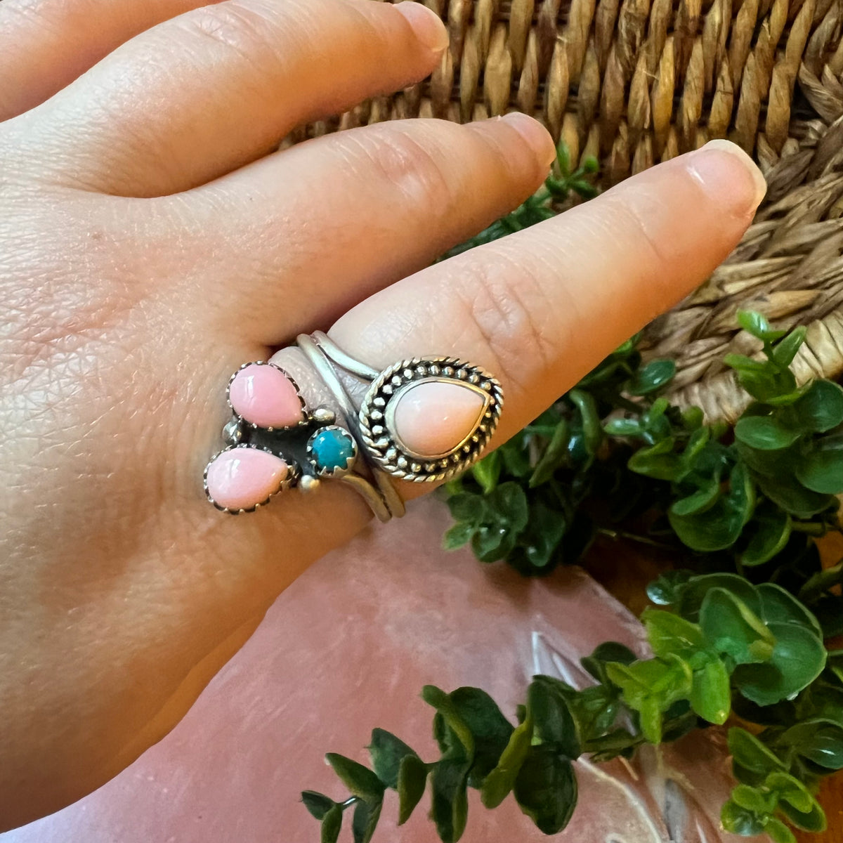 Sterling Silver Queen Conch & Turquoise Statement Ring – Size 10