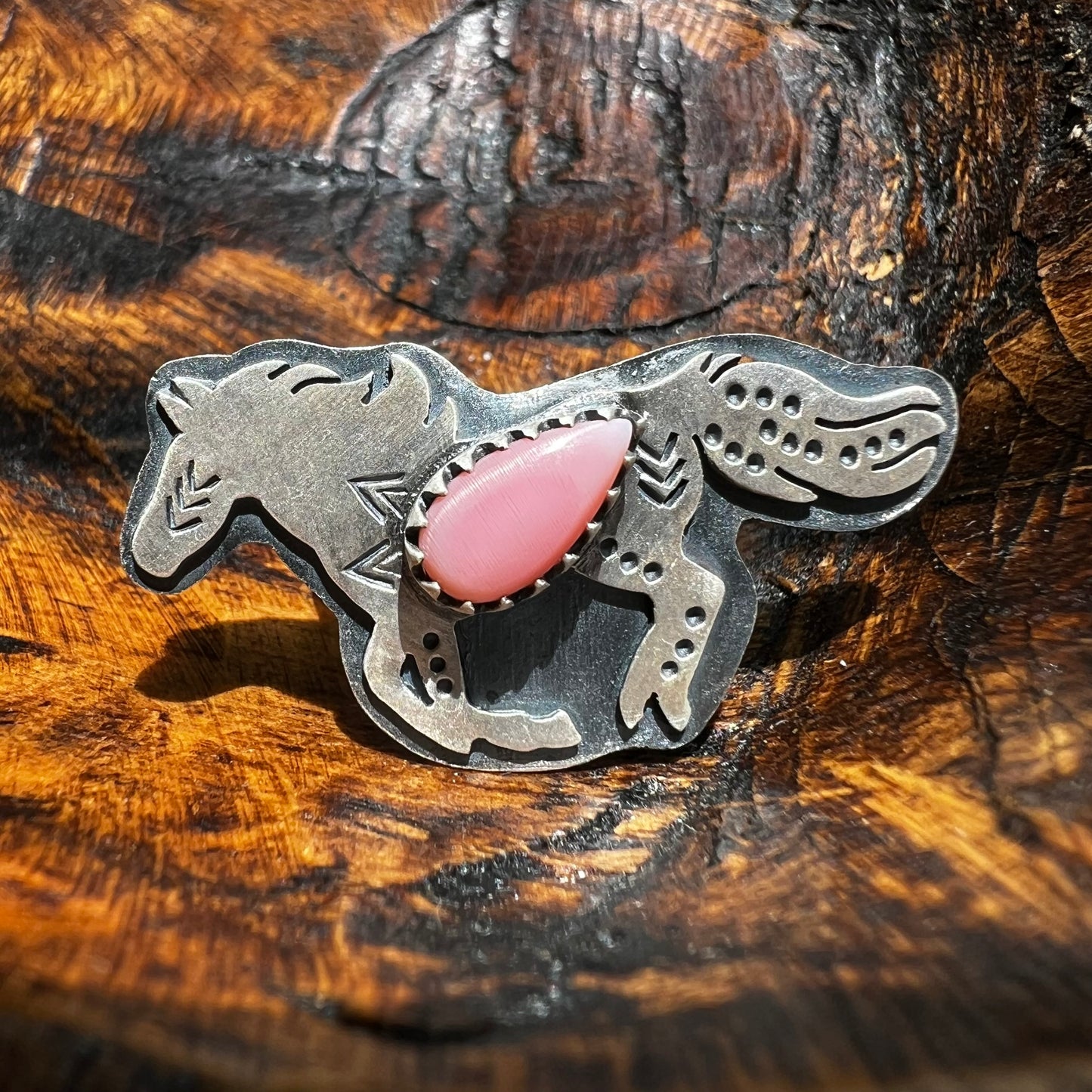 Sterling Silver Queen Conch Running Horse Ring Adjustable