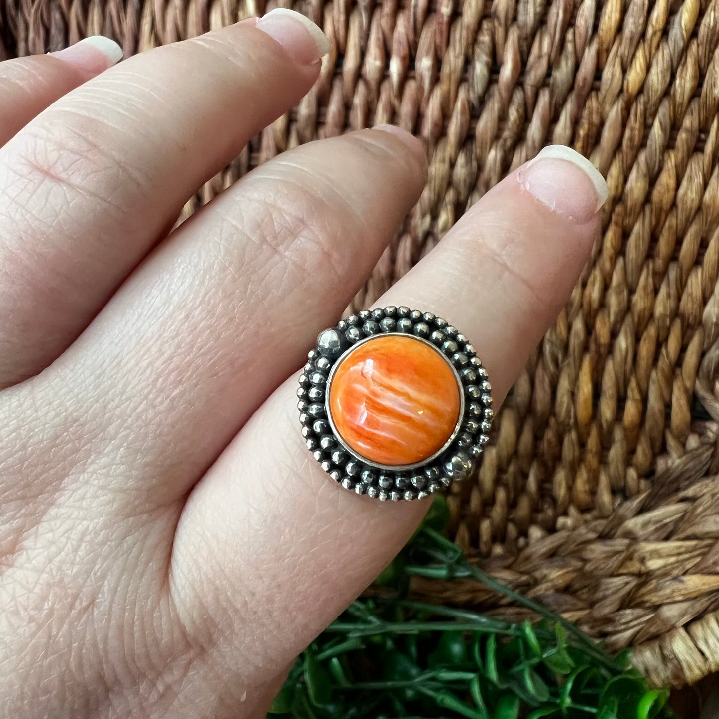 Sterling Silver Orange Spiny Oyster Ring Size 6.75
