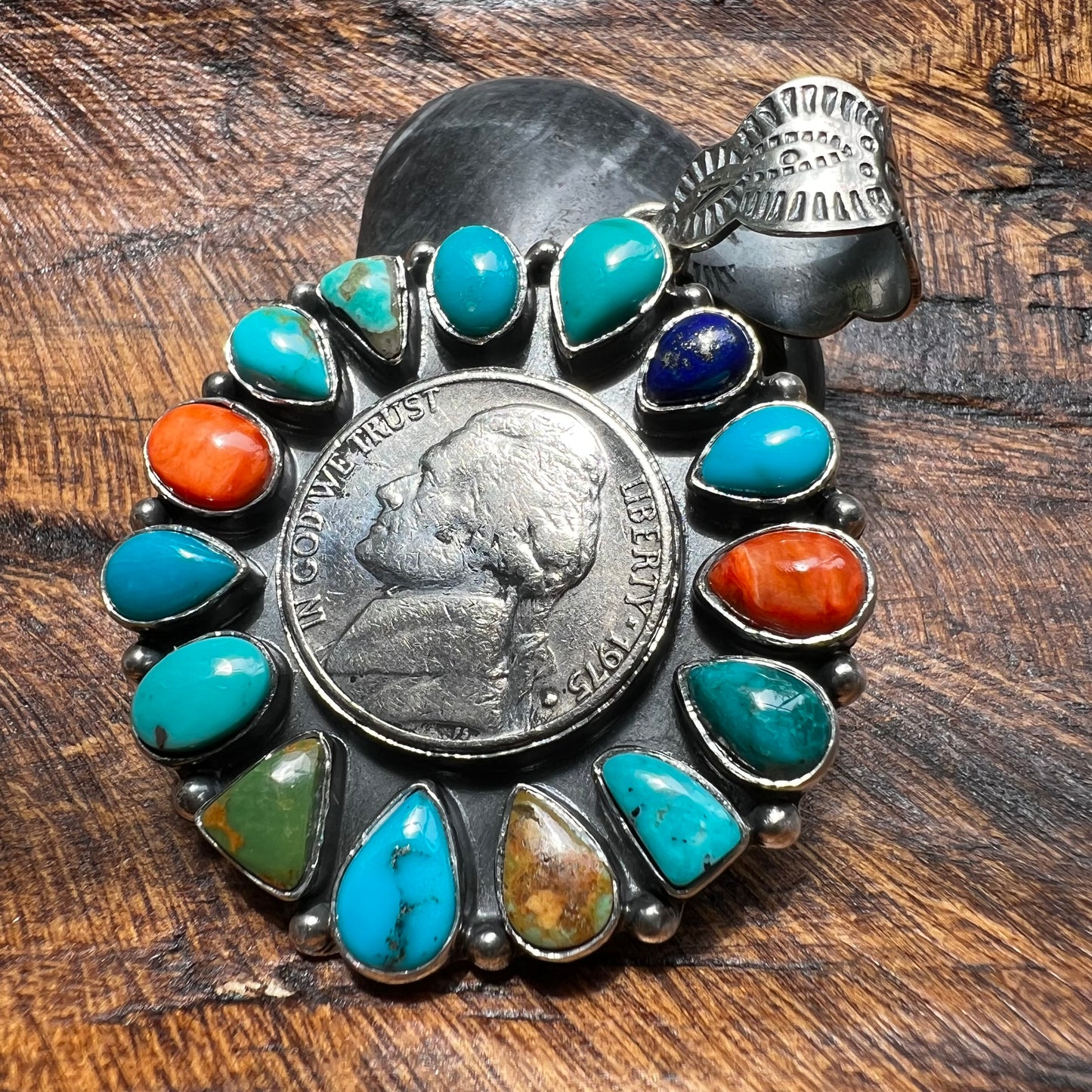 Multi-Stone Coin Cluster Sterling Silver Pendant