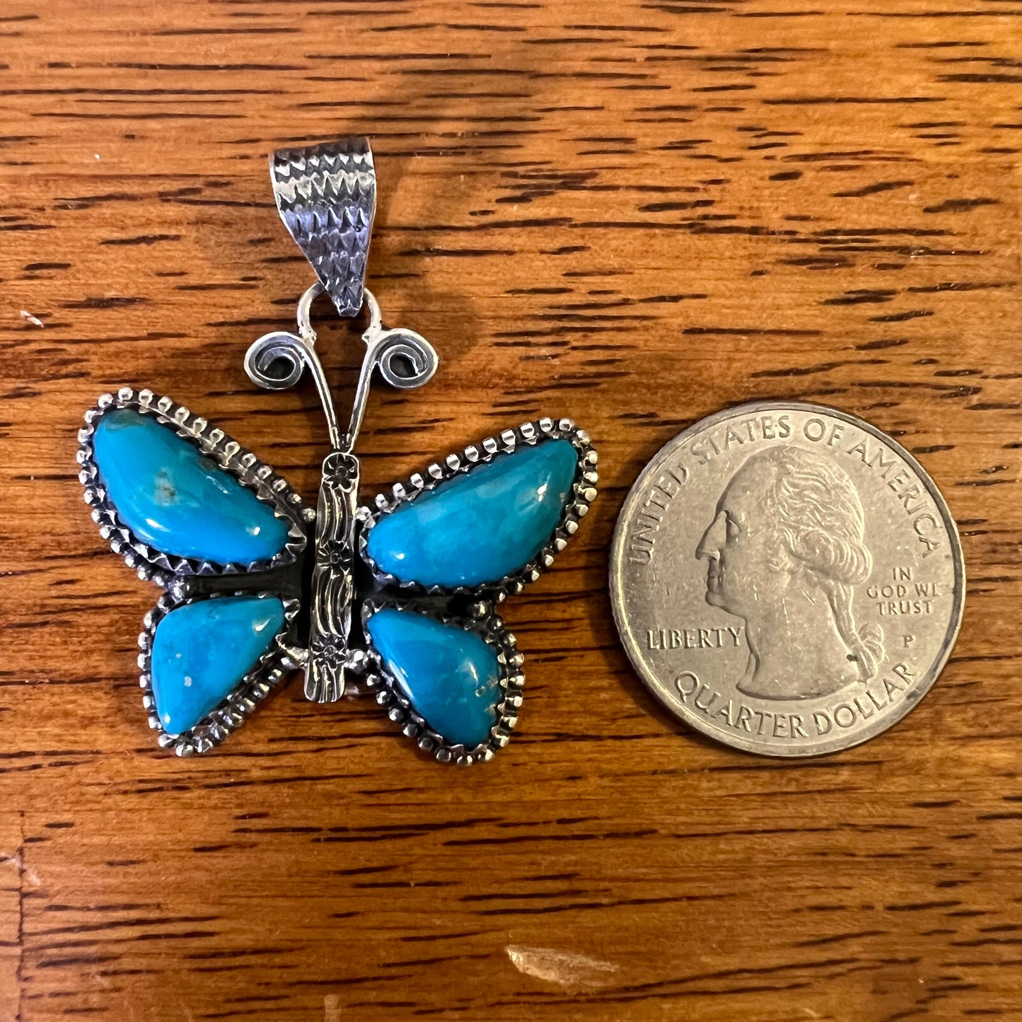 Kingman Turquoise Butterfly Pendant in Sterling Silver
