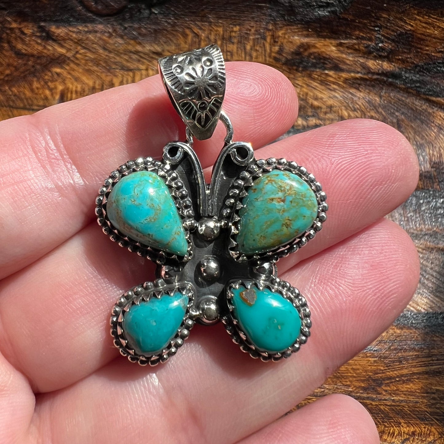 Kingman Turquoise Butterfly Pendant | Sterling Silver Southwestern
