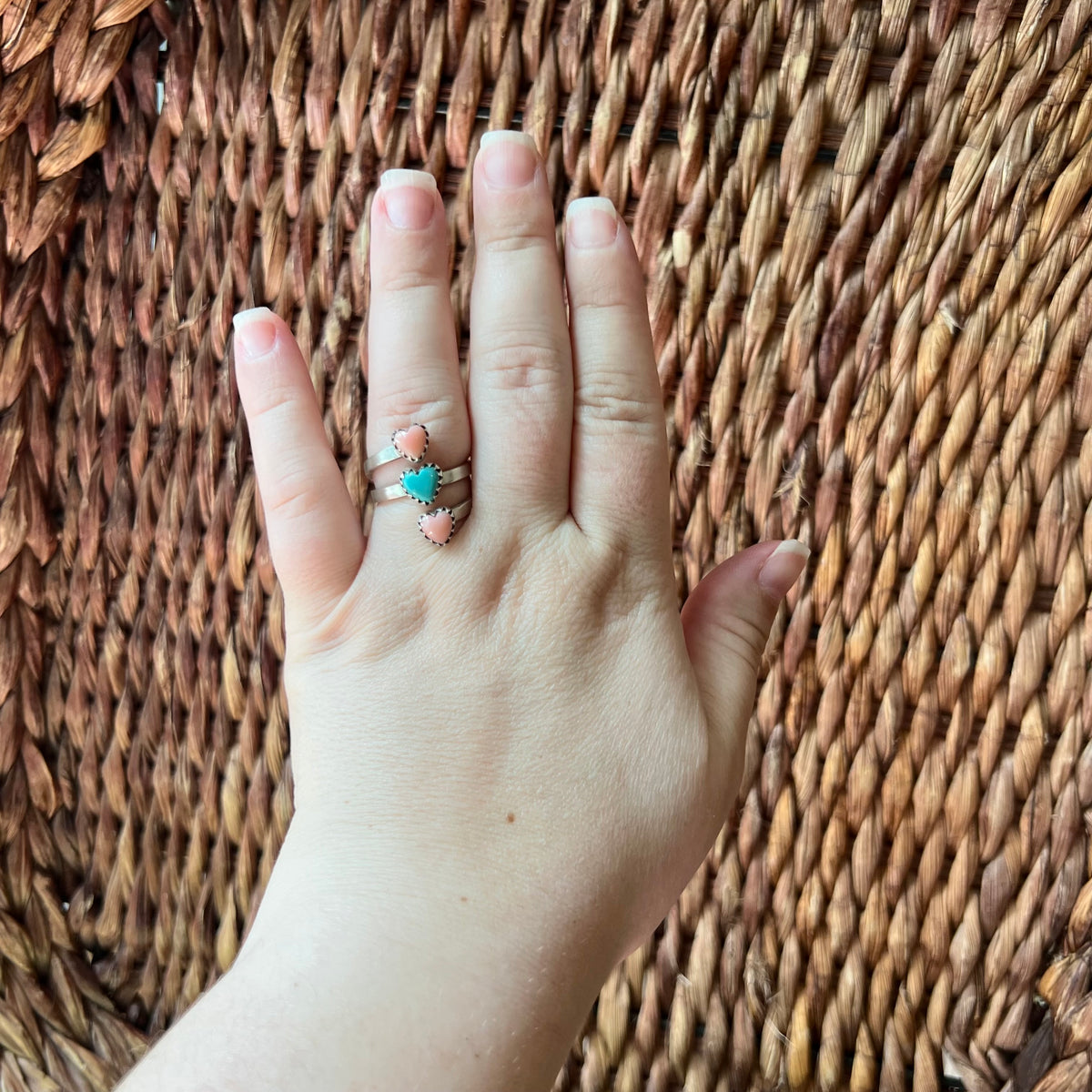 Sterling Silver Kingman Turquoise & Queen Conch Heart Wrap Ring
