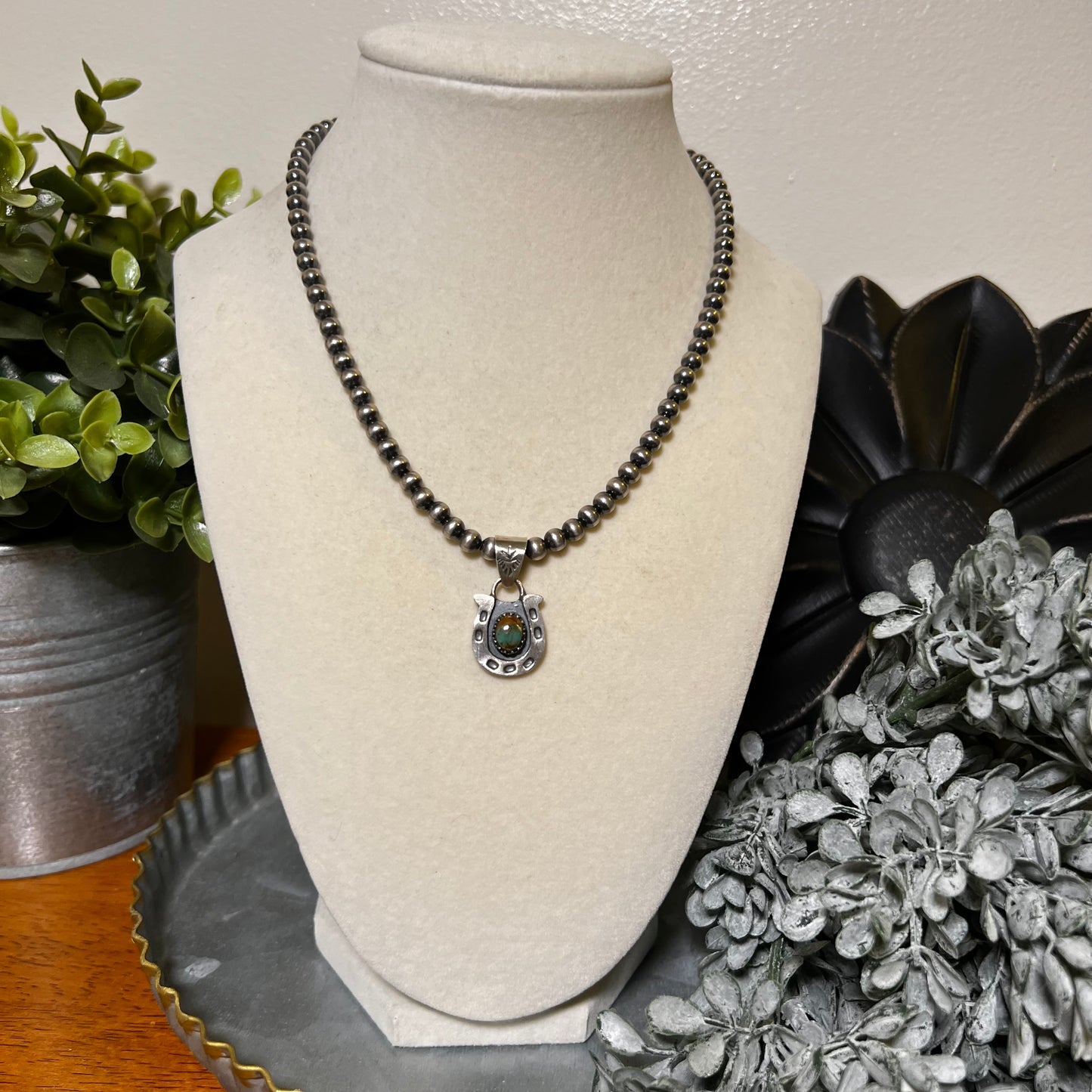 Kingman Turquoise Sterling Silver Horseshoe Pendant