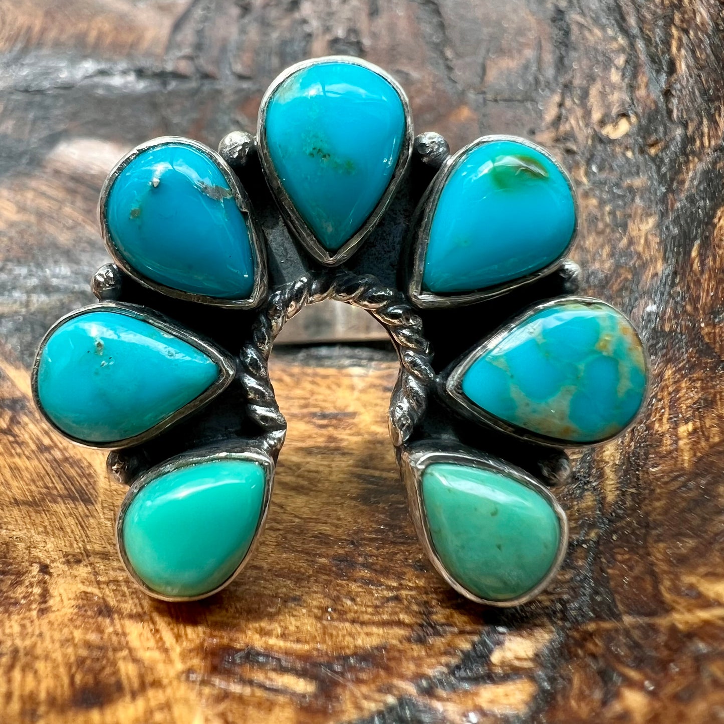 Kingman Turquoise Naja Cluster Ring – Sterling Silver Statement, Size 8