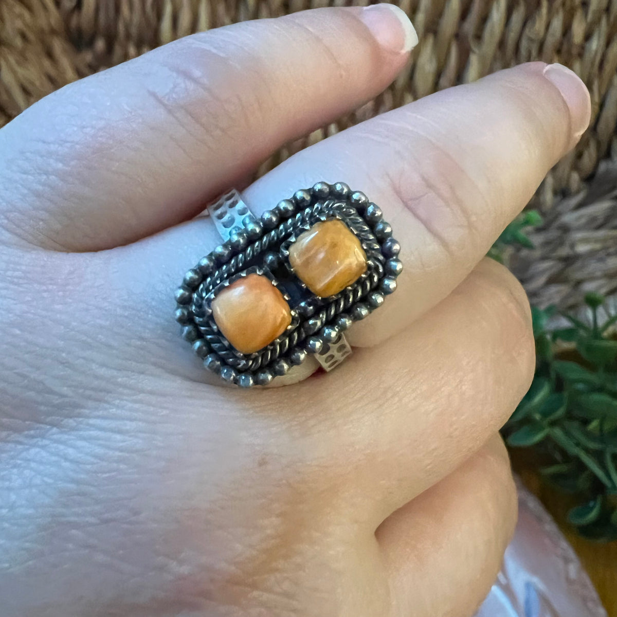 Sterling Silver | Spiny Oyster Double Stone Ring Size 9