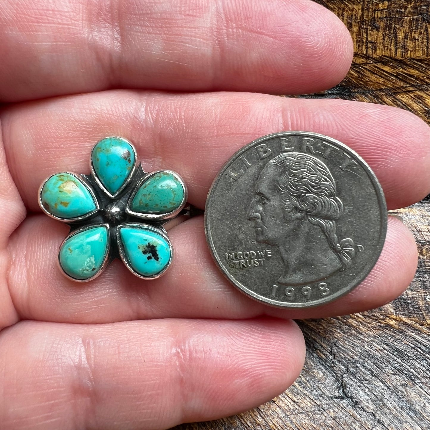 Sterling Silver & Kingman Turquoise Flower Ring | Size 9